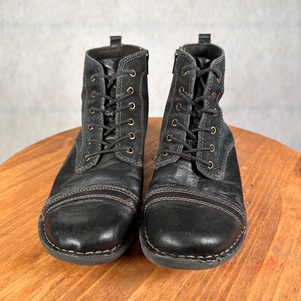 Clarks Lace Up Ankle Boots Womens 9 Black Good Leather Suede Cap Toe 26104713 - Picture 2 of 13